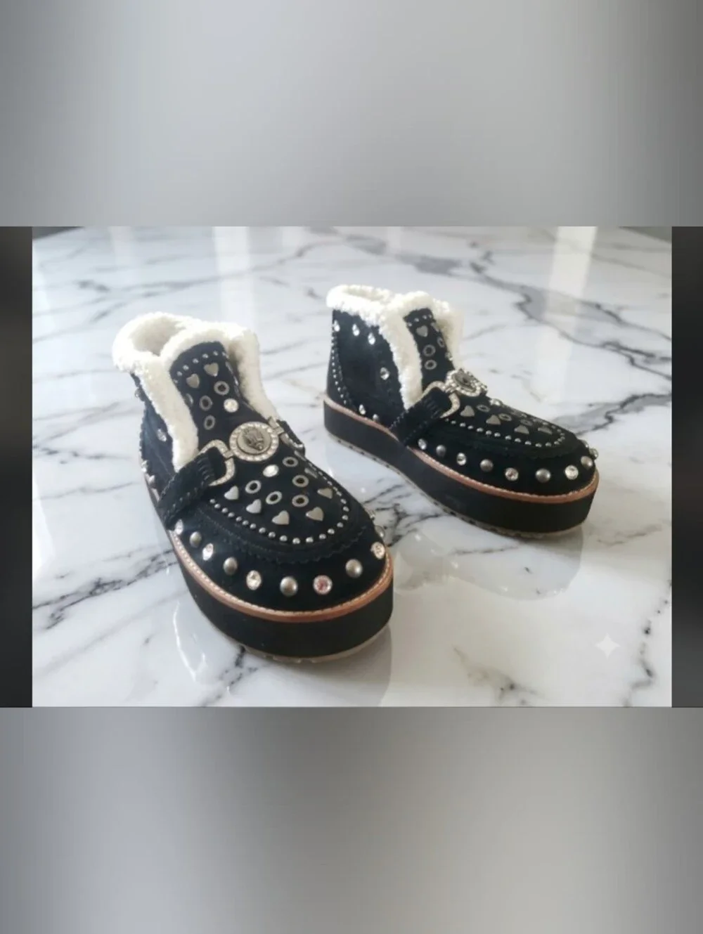 Kurt Geiger Black Suede Studded Buckle Eagle Sharpa Ankle Boot New 11
